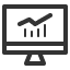 Icon of a computer monitor displaying a line graph with a zigzagging arrow pointing upwards. Below the arrow, there are three vertical bars of varying heights. The image suggests data analysis or financial growth.