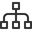 A simple black flowchart icon with one square at the top connected by a line to three smaller squares below it, arranged in a horizontal row.