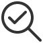 A magnifying glass icon with a check mark inside. The icon is in grayscale, with a thick circle representing the glass and an extended handle. The check mark is centered within the circular part of the magnifying glass.
